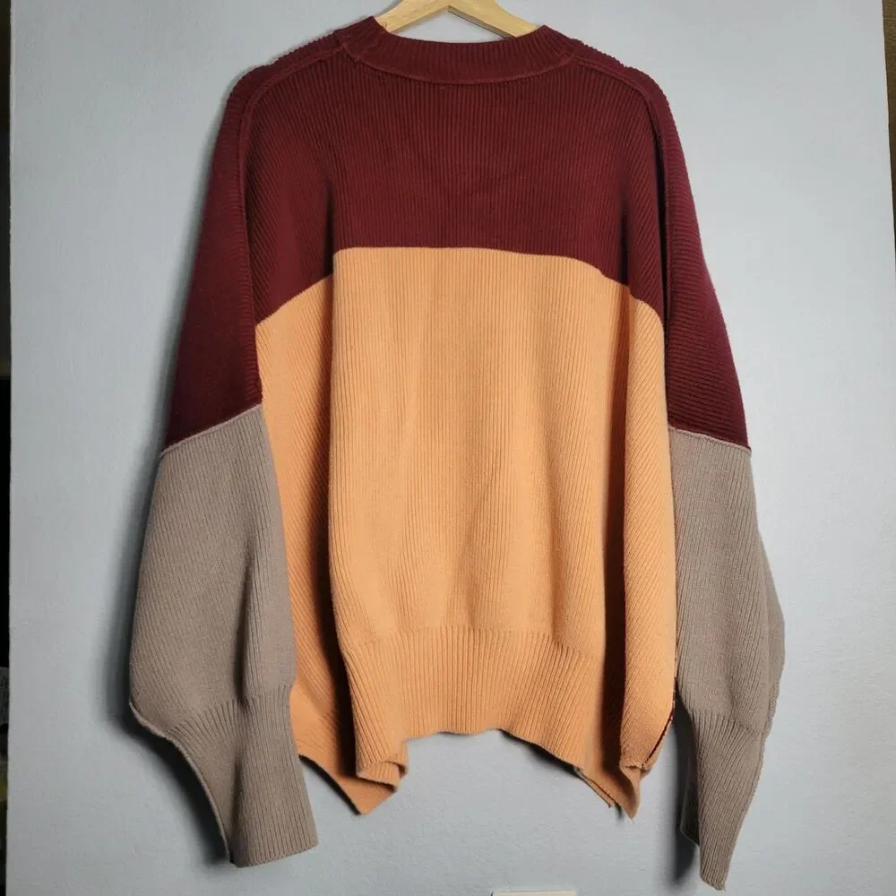 Free People Easy Street Colorblock Sweater M Oversized Slouchy Fisherman Boho
